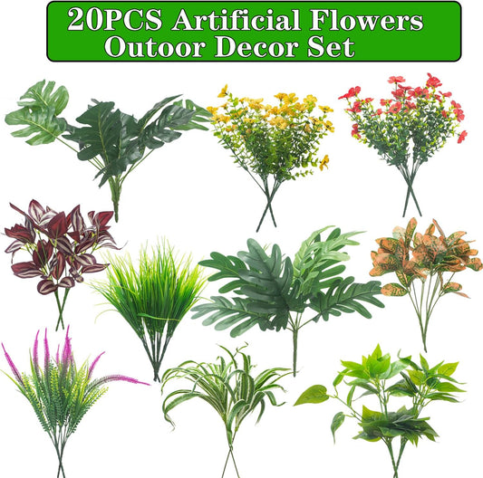 20 pcs Resistant Artificial Plants Shrubs Outdoor UV