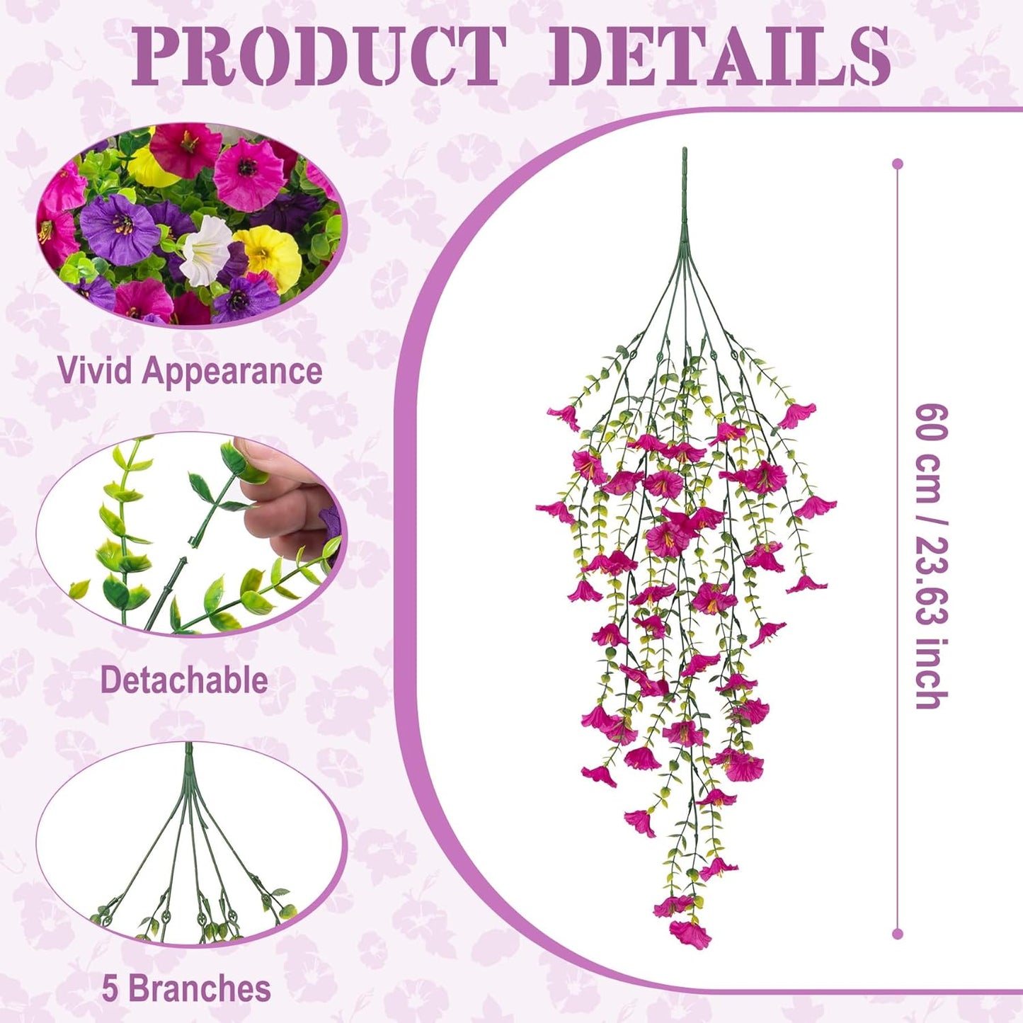 8 Pcs Artificial Hanging Petunias Flowers Decor Indoor Outdoor Holiday