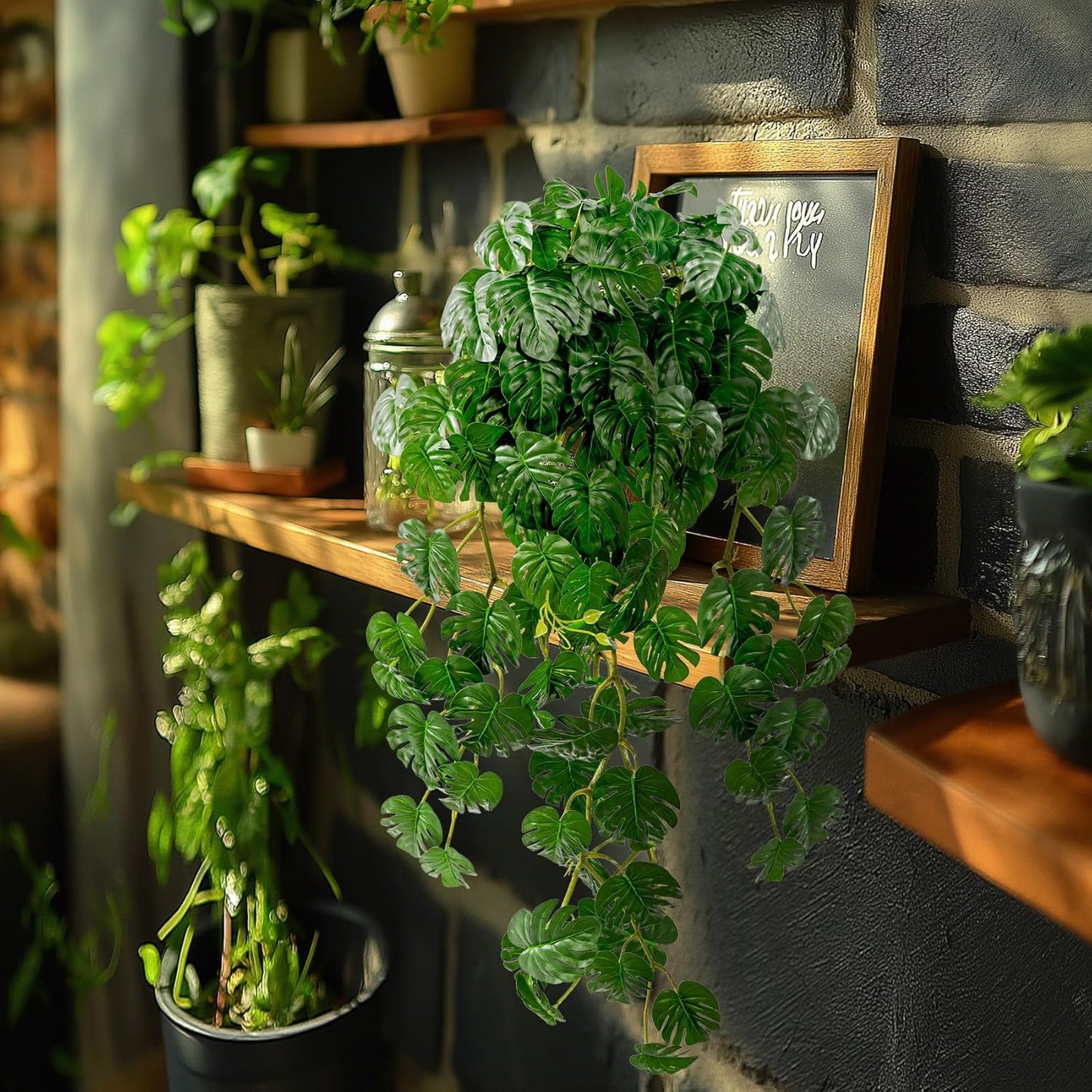 2 pack Artificial Hanging Monstera Plants Resistant UV