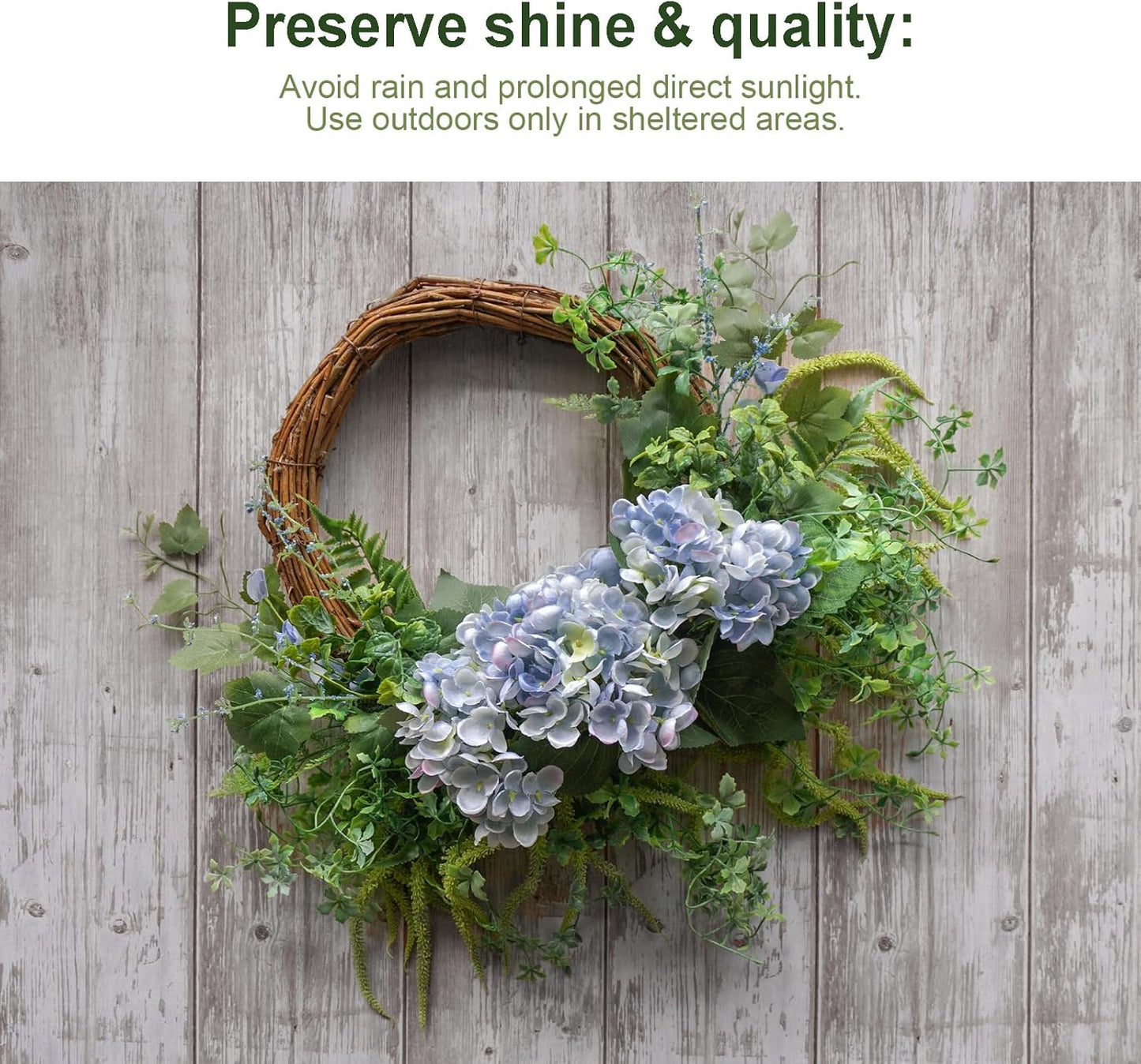 18 inch Blue Hydrangea Half Wreath Spring Summer