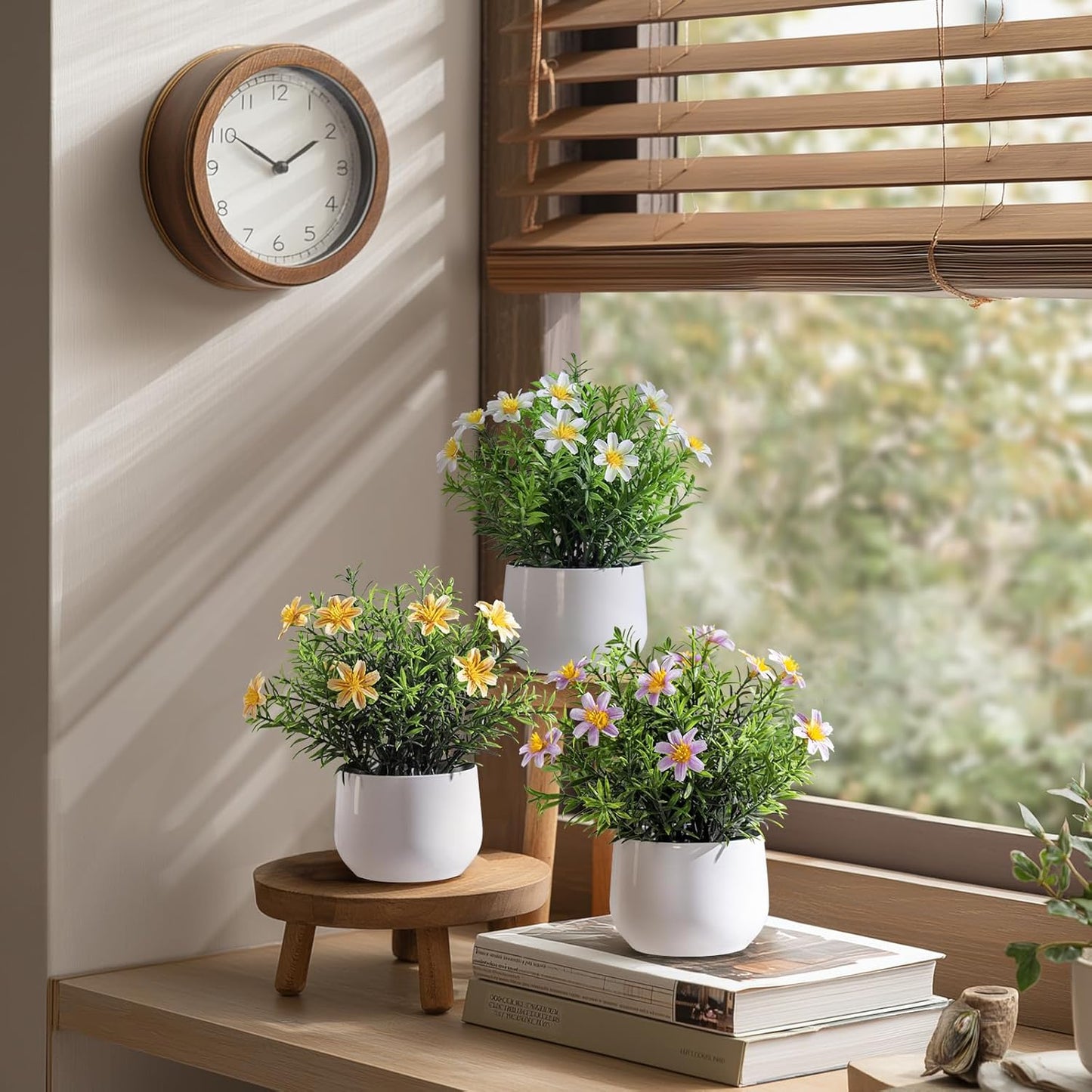 3 pack Small Artificial Potted Flowers Home Kitchen