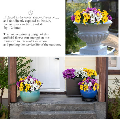 24 pcs Artificial Outdoor Pansies Resistant Silk UV