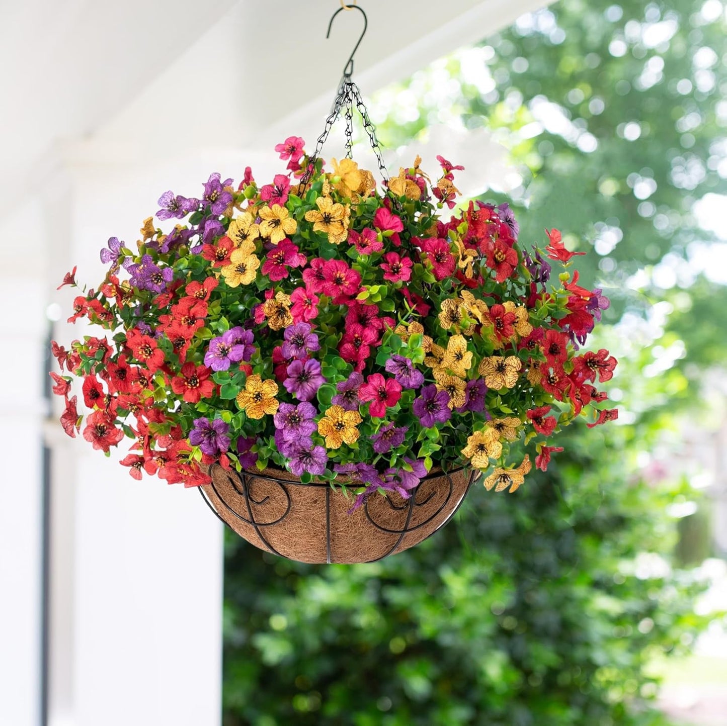 Artificial Hanging Flower Basket Resistant Silk UV Rose