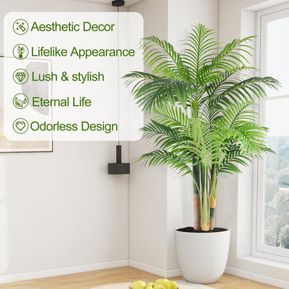 5 ft Tall Triple Golden Cane Palm Artificial