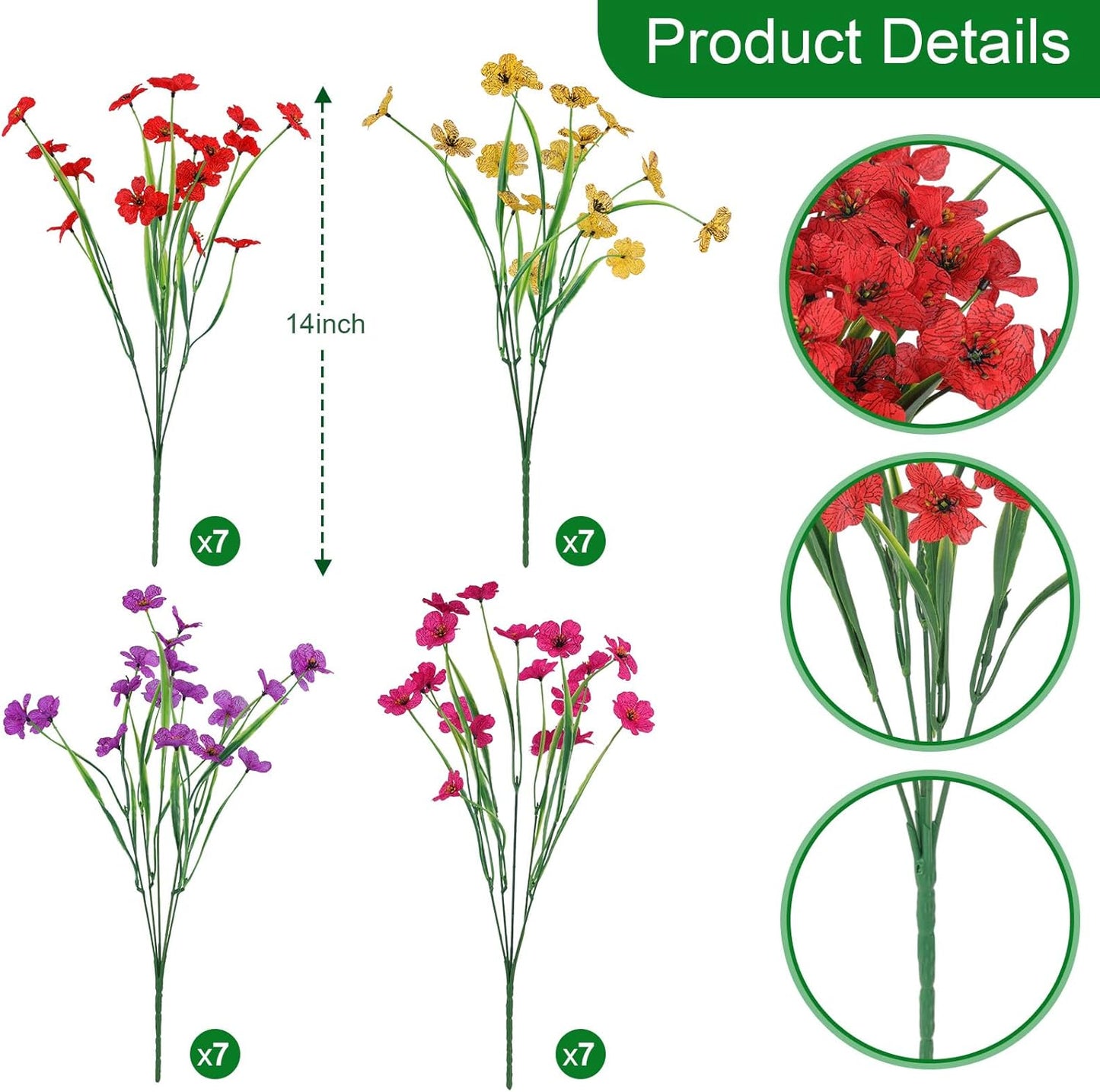 28 Bundles Silk Plants UV Resistant Porch Garden